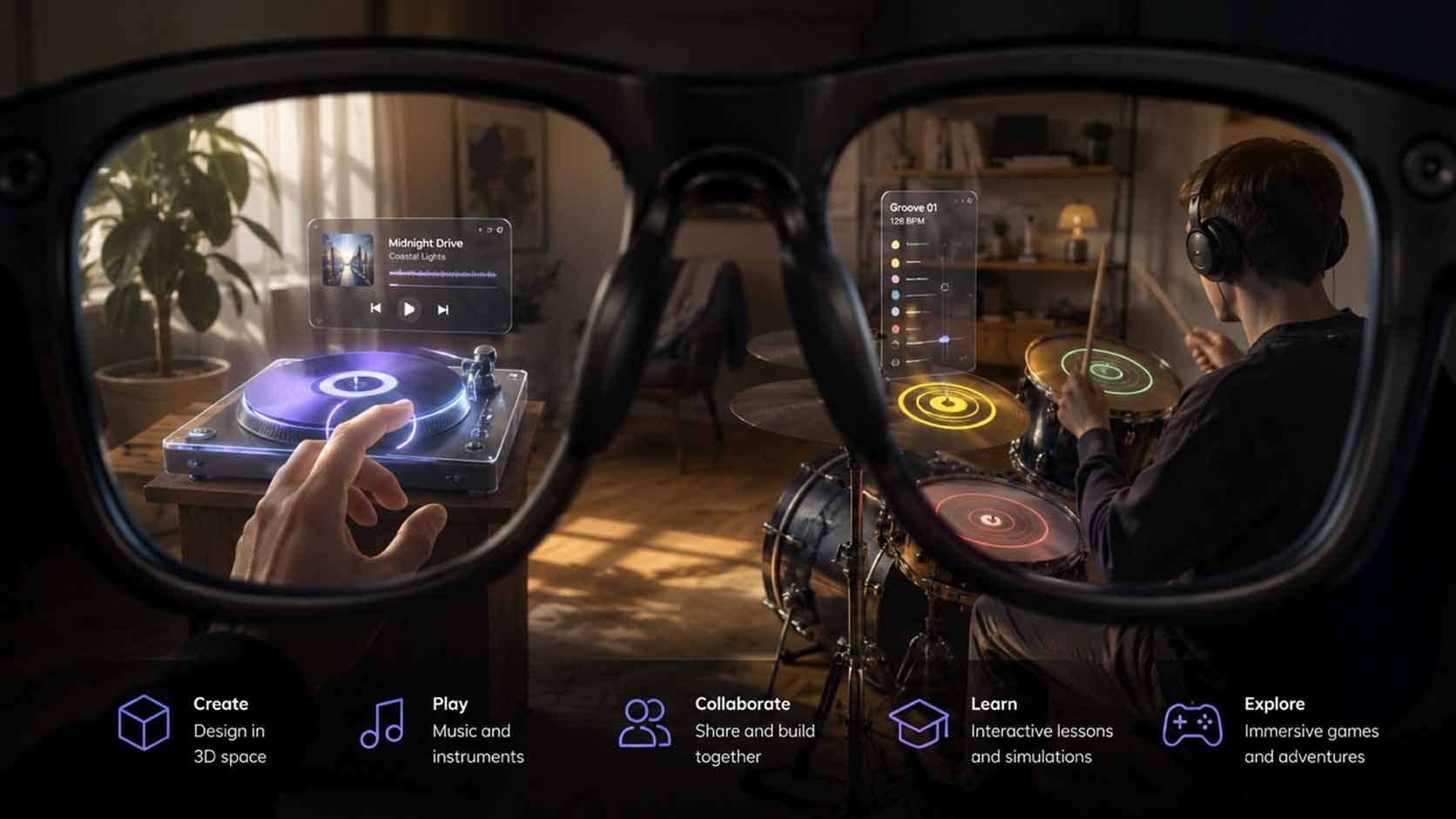 Spatial Computing Ökosystem verbindet Kreativität, Lernen, Musik, Zusammenarbeit und immersive Erlebnisse über AR Brillen