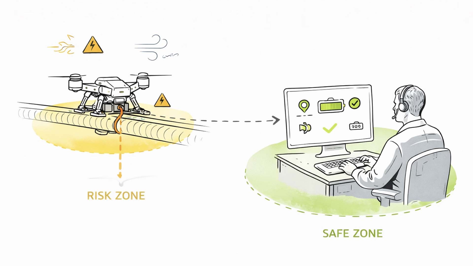 Konzeptionelle Darstellung von Human-in-the-Loop-Kontrolle bei autonomen Drohnensystemen