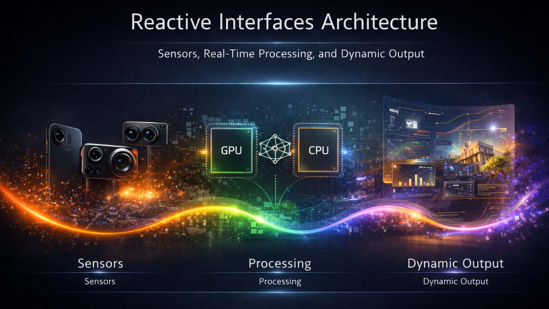 Technical system architecture of a reactive interface with sensing, processing, and visual output
