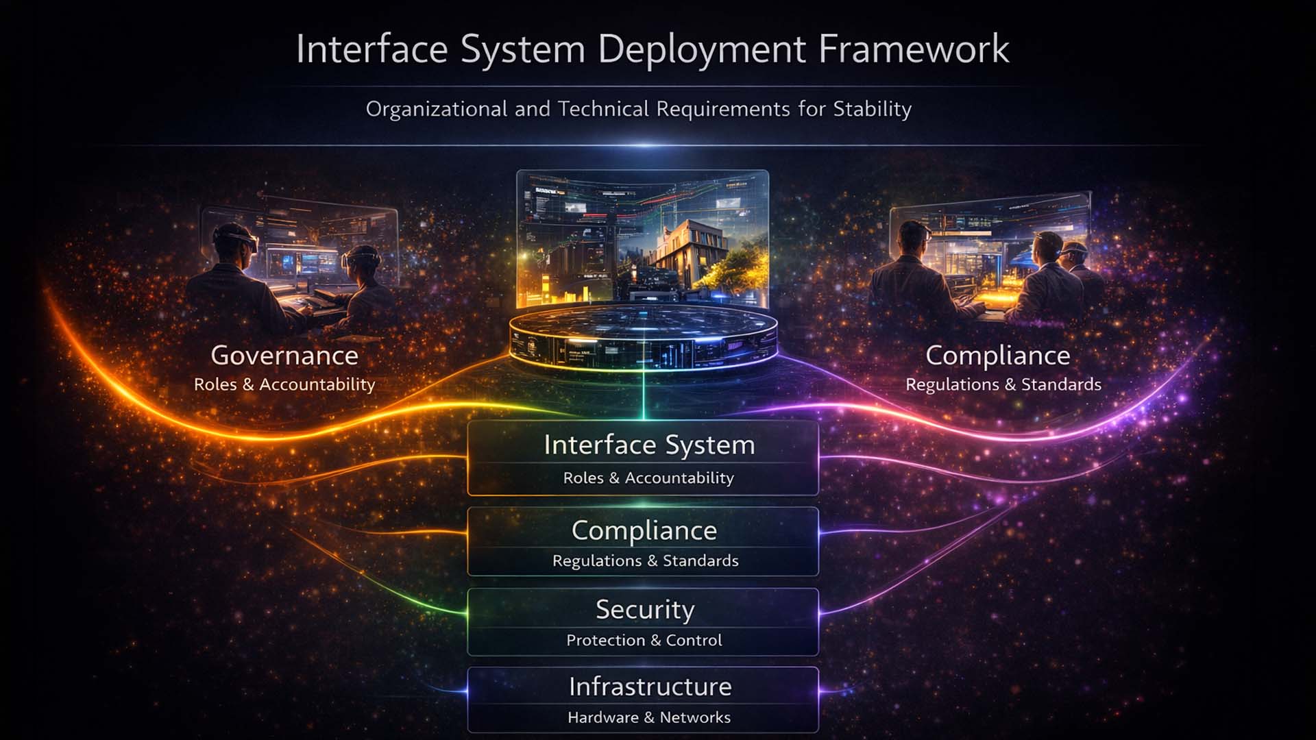 Framework for operating reactive interface systems including governance, security, and operations