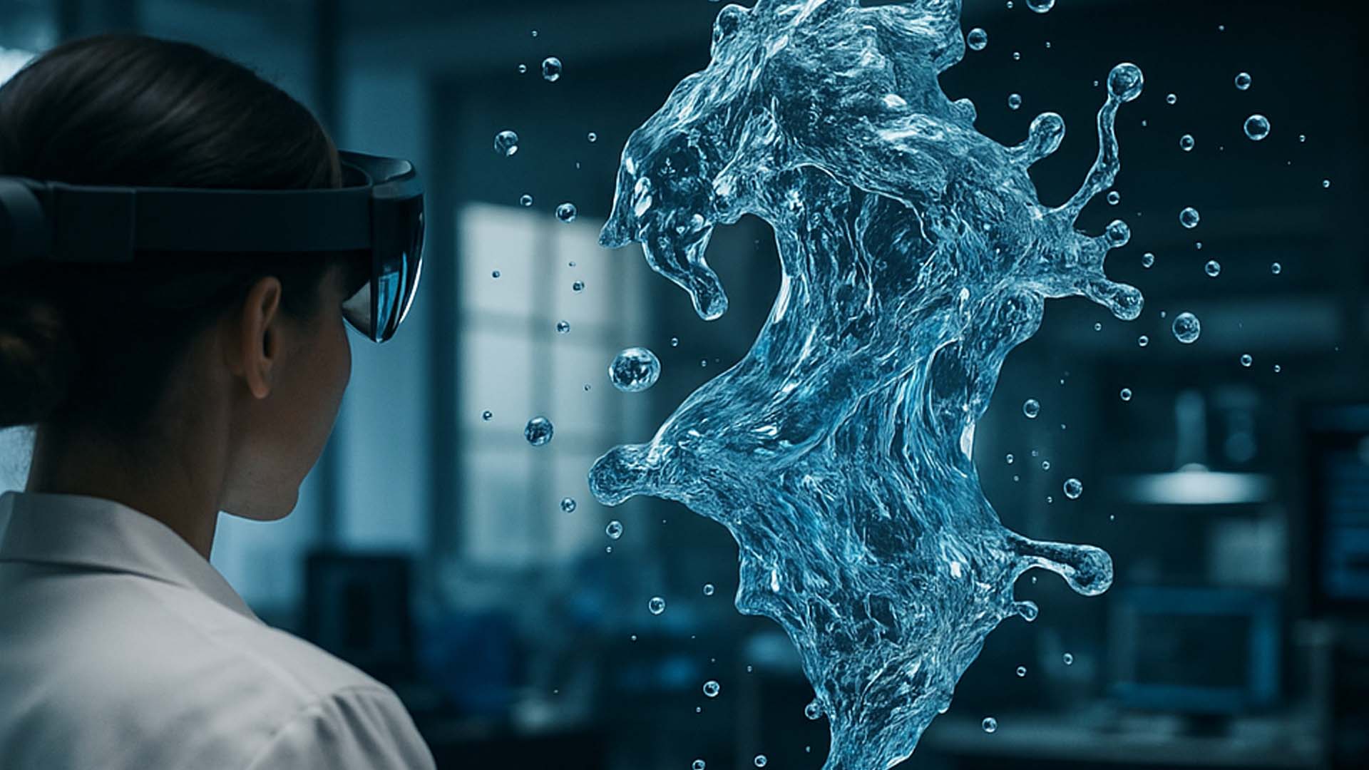 Mixed reality lab with floating 3D water sculpture