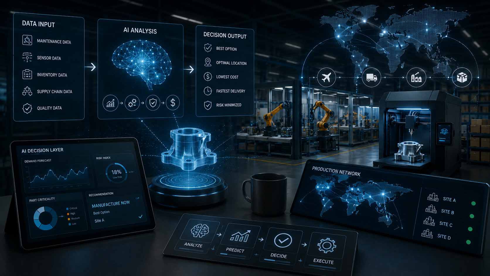 KI gesteuertes Produktionsnetzwerk für digitale Ersatzteile