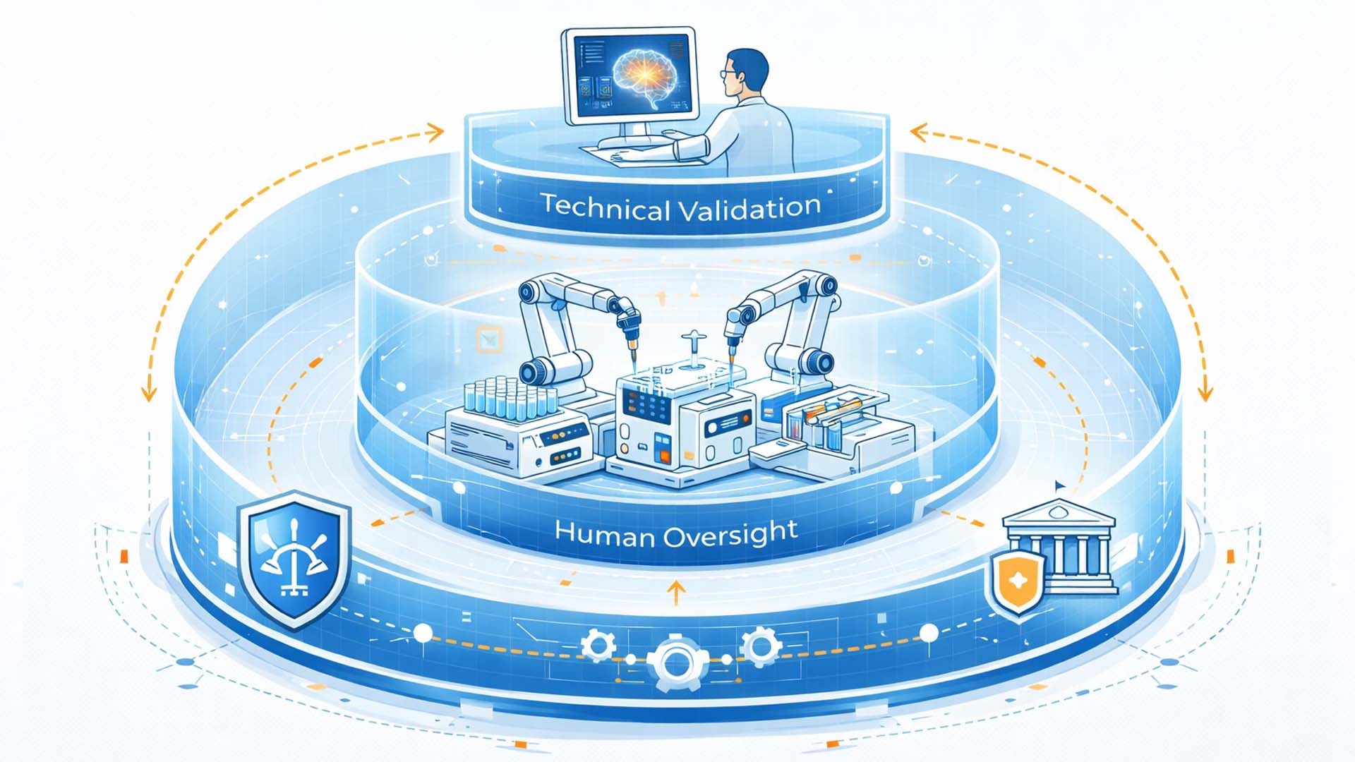 Risikoarchitektur autonomer KI Labore mit Biosicherheit, Validierung und menschlicher Aufsicht