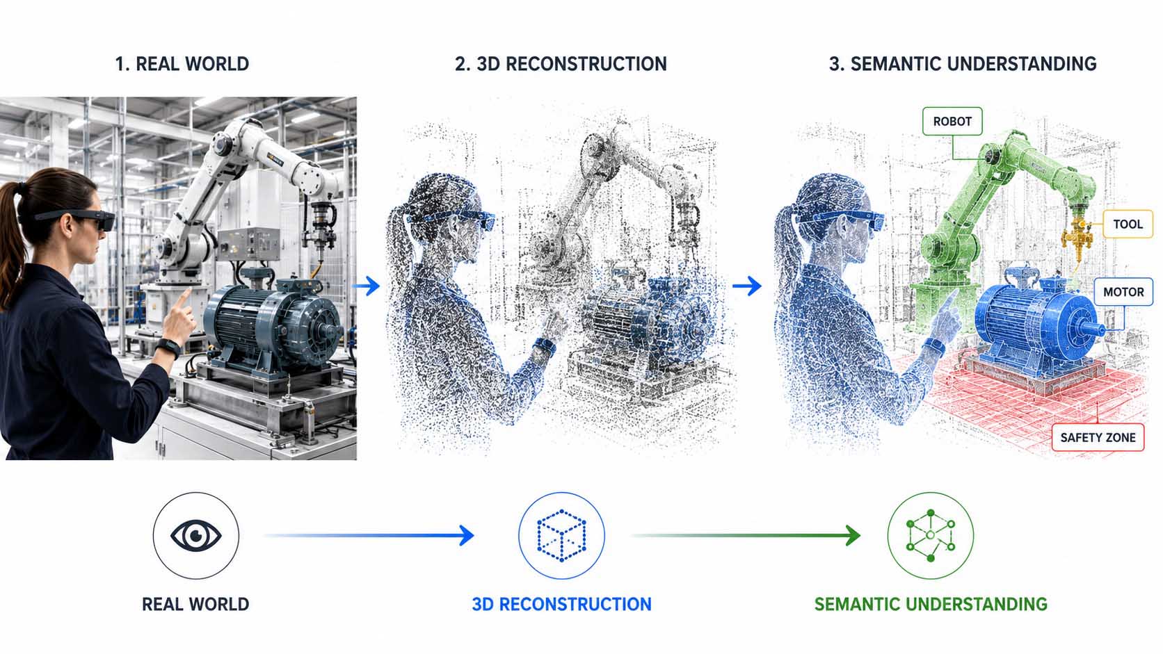 Künstliche Intelligenz erkennt und versteht Maschinen, Bauteile und räumliche Zusammenhänge in einer industriellen Umgebung