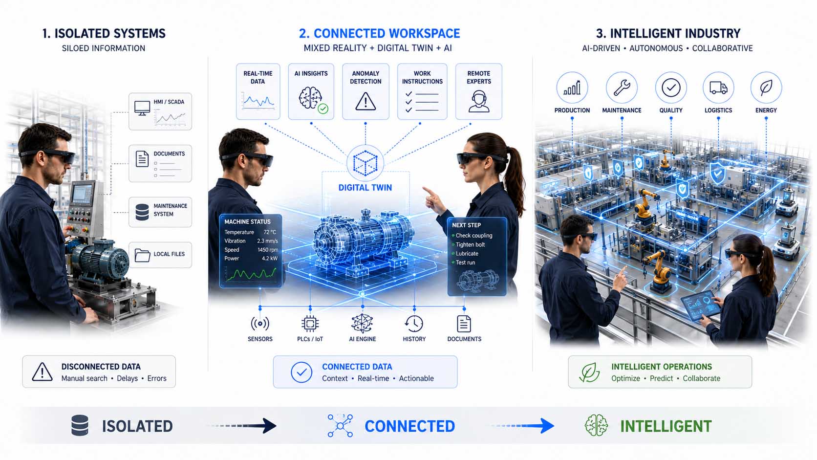 Von der einzelnen Maschine zur intelligent vernetzten Industrie mit Mixed Reality, Digitalen Zwillingen und künstlicher Intelligenz