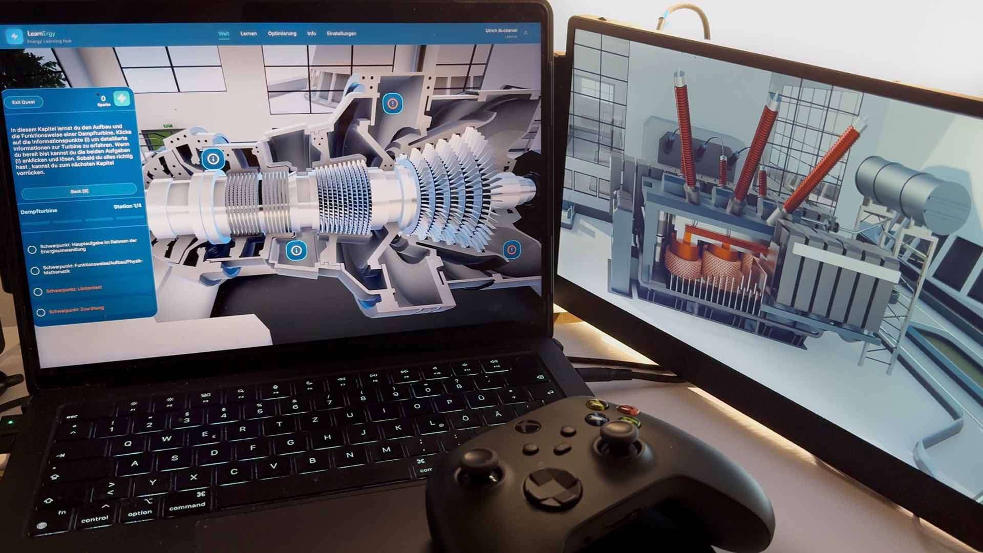 LEARNERGY Plattform mit interaktiver Turbinenvisualisierung