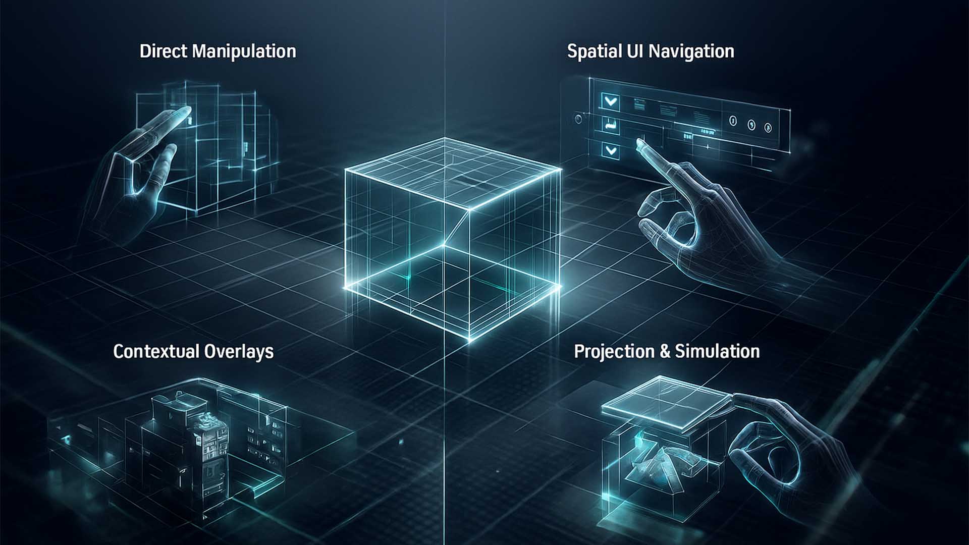 Schematische Grafik zeigt vier grundlegende Interaktionslogiken für AR-Systeme