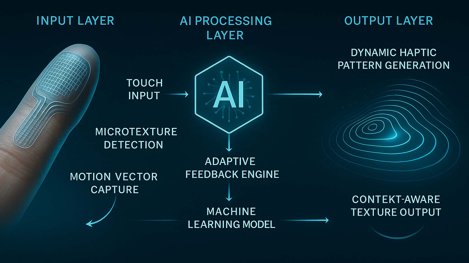 Infografik eines KI-unterstützten haptischen Feedbacksystems